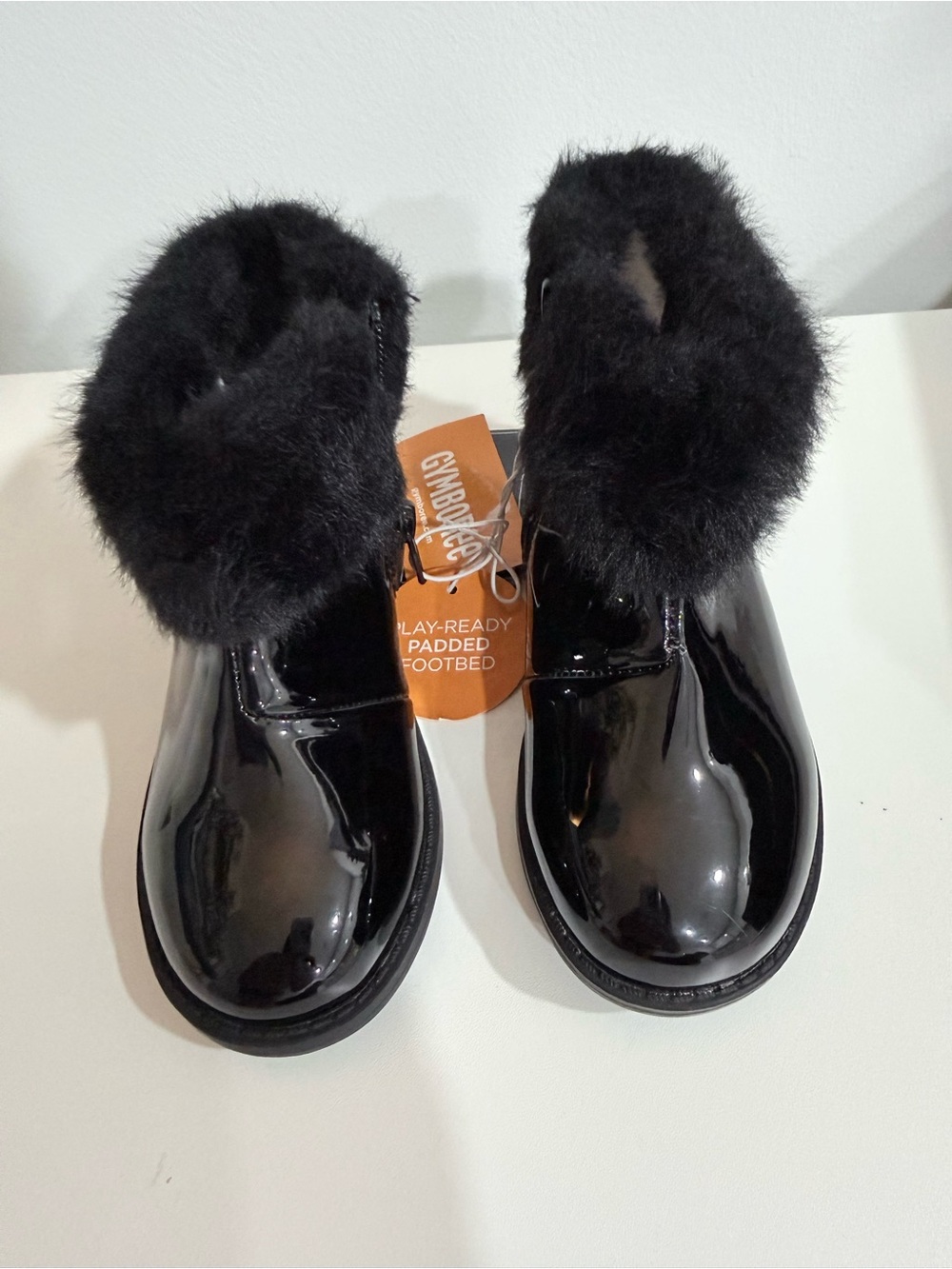 Gymboree Black Patent Faux Fur Cuff Kids Ankle Boots